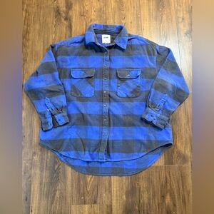 Aerie Women's Button-Down Flannel Shirt, Blue & Black Size Medium